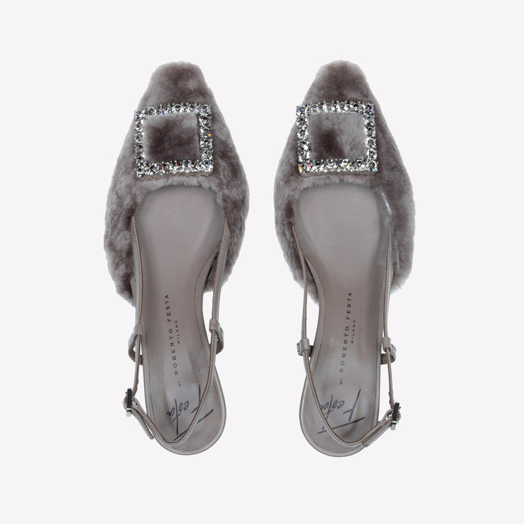 Roberto Festa SLINGBACK IN VISONE NUTRIA CON FIBBIA QUADRA CON CRISTALLI STEFI Vendite Flash