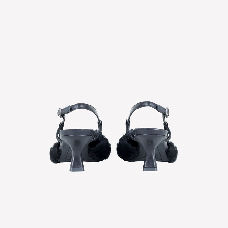 Roberto Festa SLINGBACK IN VISONE NERO CON FIBBIA QUADRA CON CRISTALLI STEFI Negozio