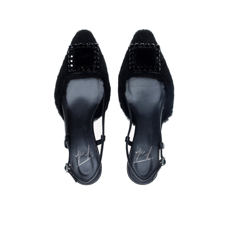 Roberto Festa SLINGBACK IN VISONE NERO CON FIBBIA QUADRA CON CRISTALLI STEFI Negozio