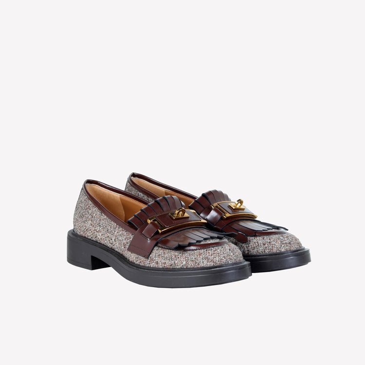 Roberto Festa MOCASSINO IN LANA CON FRANGIA IN PELLE E ACCESSORIO IN OTTONE RAFS In Saldo