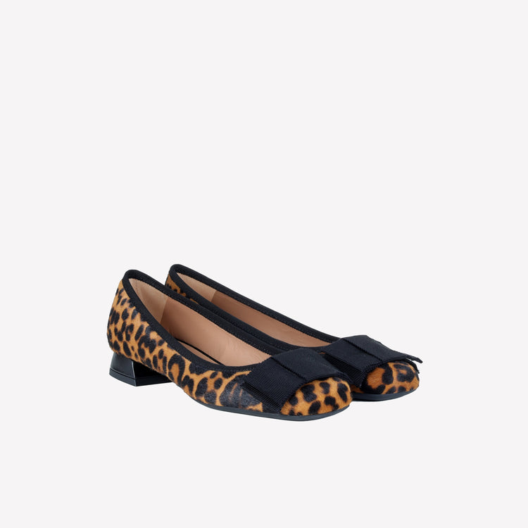Roberto Festa DECOLLETE’ IN PELLE DI VITELLO STAMPA LEOPARDATA CON FIOCCO GROS GRAIN NERO SISKO Italy