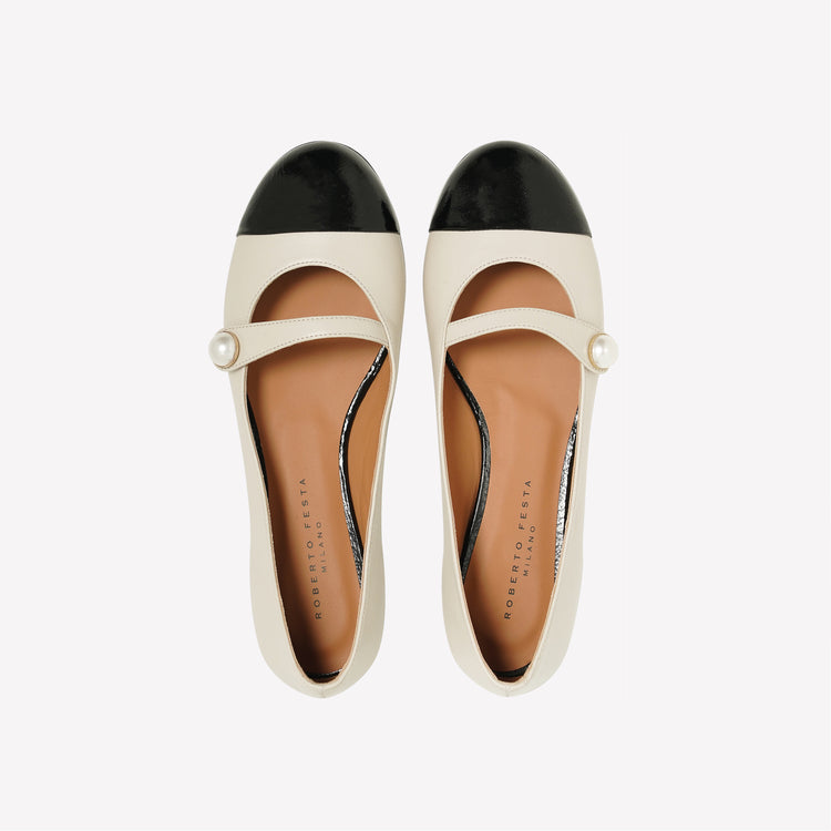 Roberto Festa BALLERINA FLAT CON CINTURINO E BOTTONE IN NAPPA BIANCA DIVY In Linea
