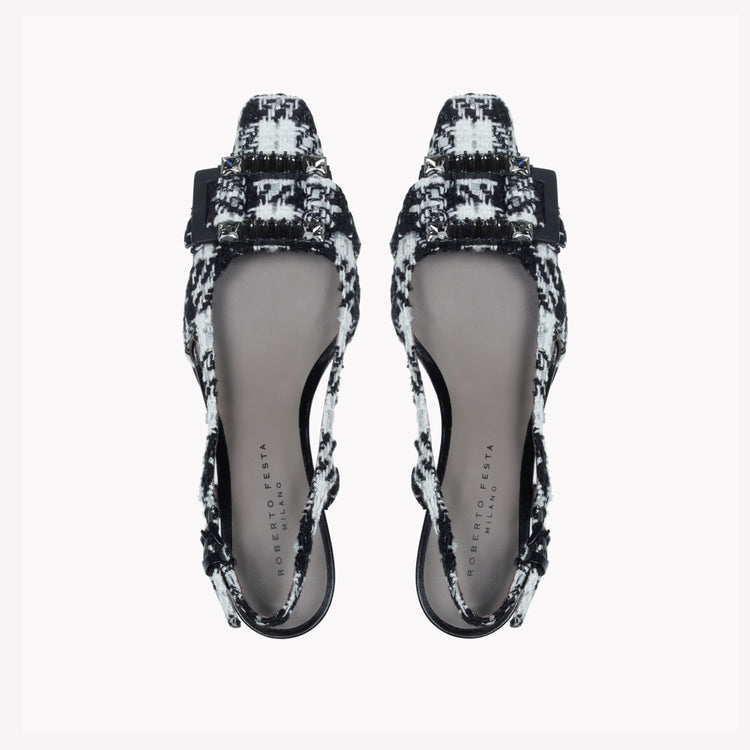 Roberto Festa SLINGBACK IN TWEED CON FIBBIA CRISTALLI BAGUETTE ATENA Negozi Online