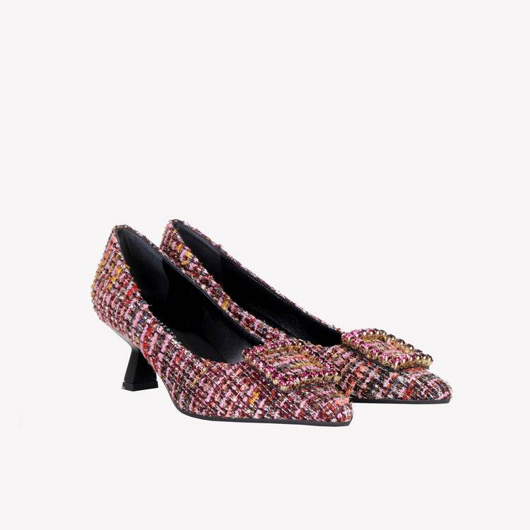 Roberto Festa DÉCOLLETÉ IN BOUCLÉ MULTICOLOR CON ACCESSORIO STRASS EVILLY Soddisfazione Garantita