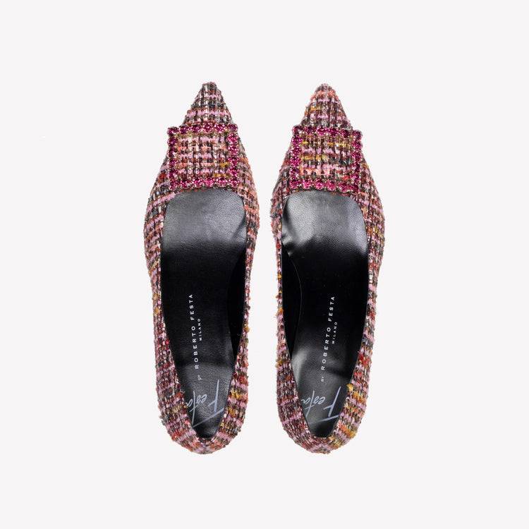 Roberto Festa DÉCOLLETÉ IN BOUCLÉ MULTICOLOR CON ACCESSORIO STRASS EVILLY Soddisfazione Garantita
