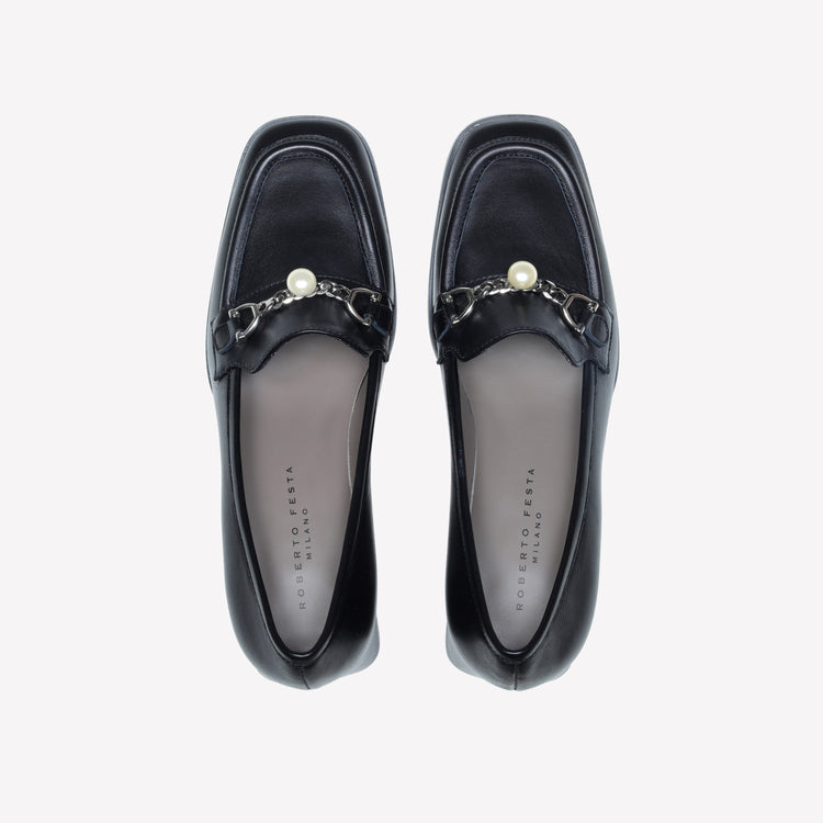 Roberto Festa MOCASSINO IN NAPPA NERO CON ACCESSORIO PERLA GERT Sconto
