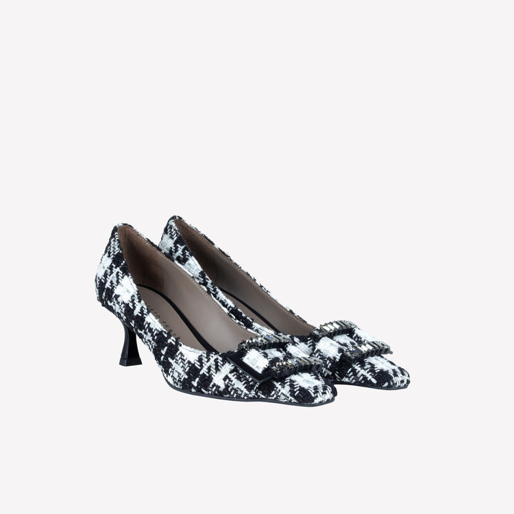 Roberto Festa DECOLLETE’ IN TWEED CON FILI LUREX E FIBBIA CON CRISTALLI BAGUETTE ONLY Economico
