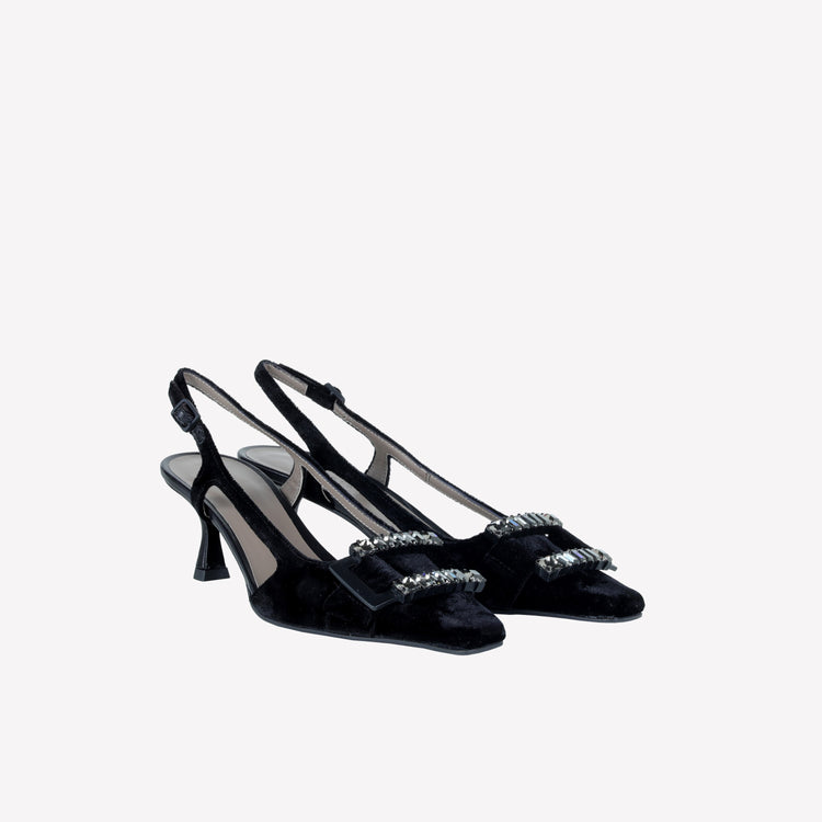 Roberto Festa SLINGBACK IN VELLUTO CON FIBBIA CRISTALLI BAGUETTE ATENA Saldi