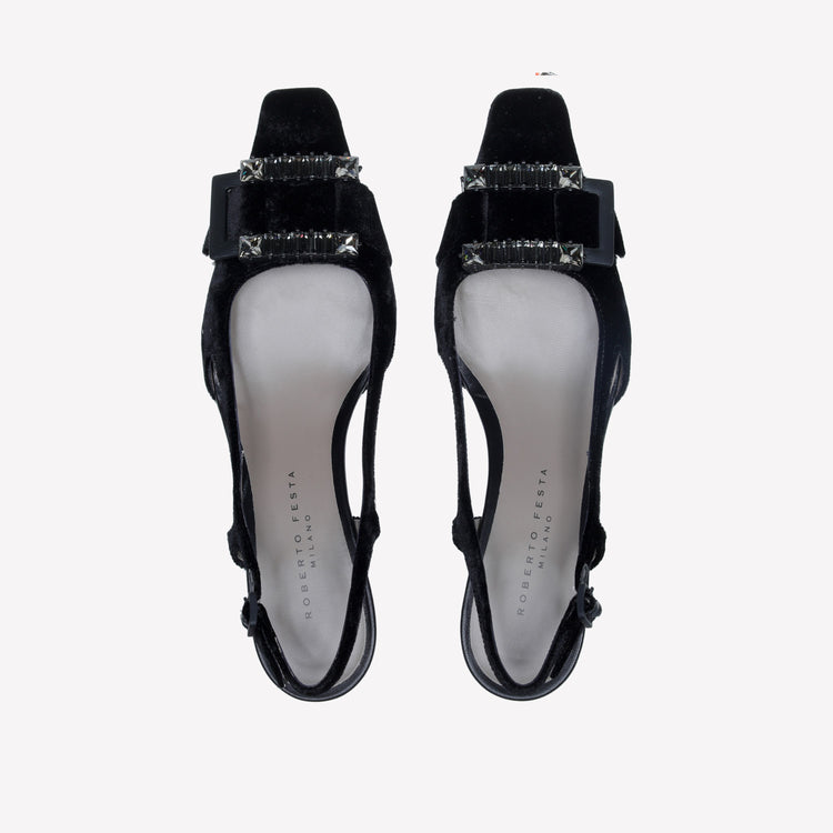 Roberto Festa SLINGBACK IN VELLUTO CON FIBBIA CRISTALLI BAGUETTE ATENA Saldi