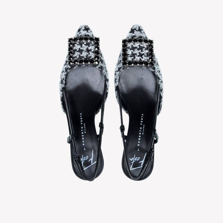 Roberto Festa slingback in poule nero e accessorio strass stefy Vendita Calda