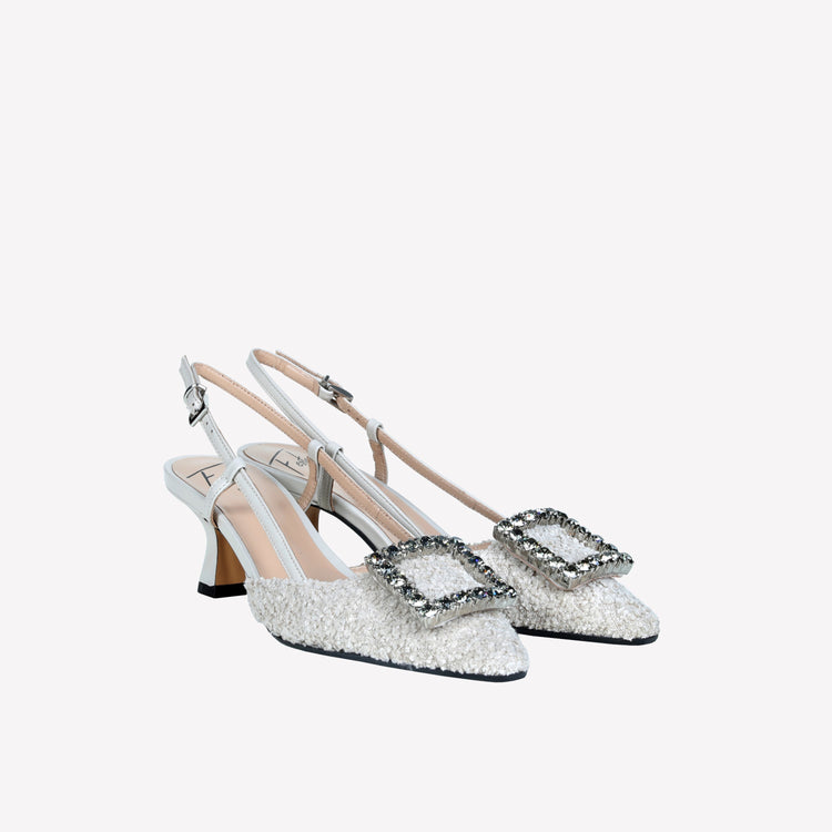 Roberto Festa slingback in boucle cream e accessorio strass stefy Vendita Economica