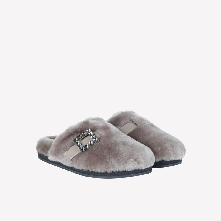 Roberto Festa MULES IN MONTONE NUTRIA CON FIBBIA CRISTALLI MARCUS Saldi Di Fabbrica