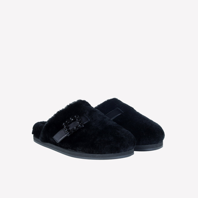 Roberto Festa MULES IN MONTONE NERO CON FIBBIA CRISTALLI MARCUS Vendite Flash