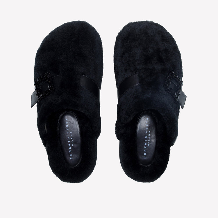 Roberto Festa MULES IN MONTONE NERO CON FIBBIA CRISTALLI MARCUS Vendite Flash