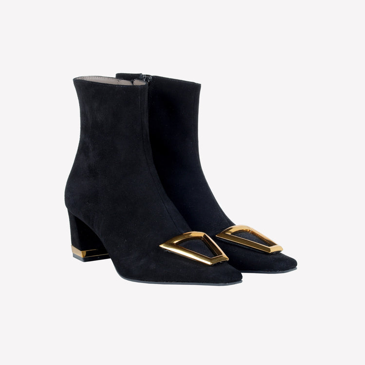 Roberto Festa ANKLE BOOT IN CAMOSCIO CON DETTAGLIO METALLICO COLOR ORO AMBRATO RISAS Prezzo di fabbrica