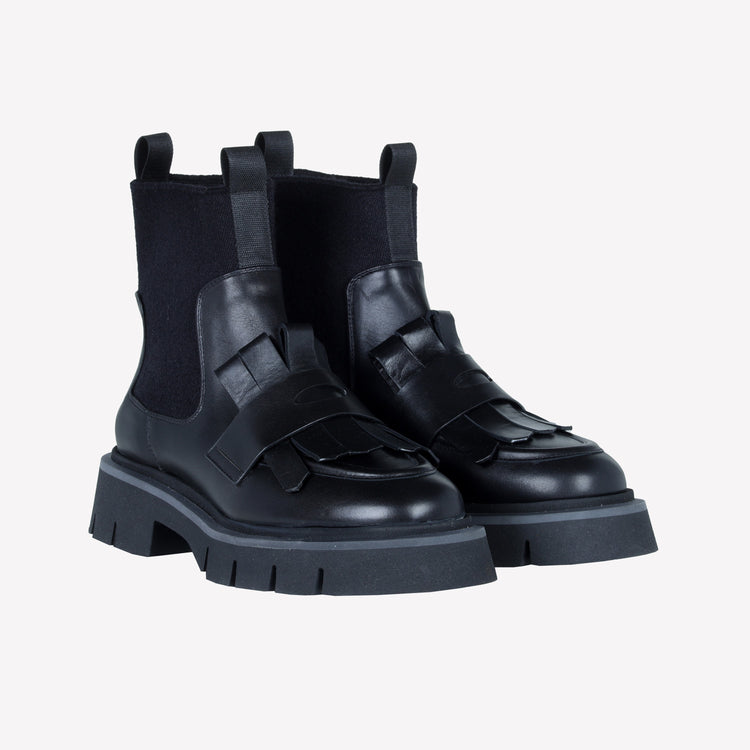 Roberto Festa ANKLE BOOT IN VITELLO CON ELASTICO IN LANA E FRANGIA IN PELLE PAULA Offerta speciale