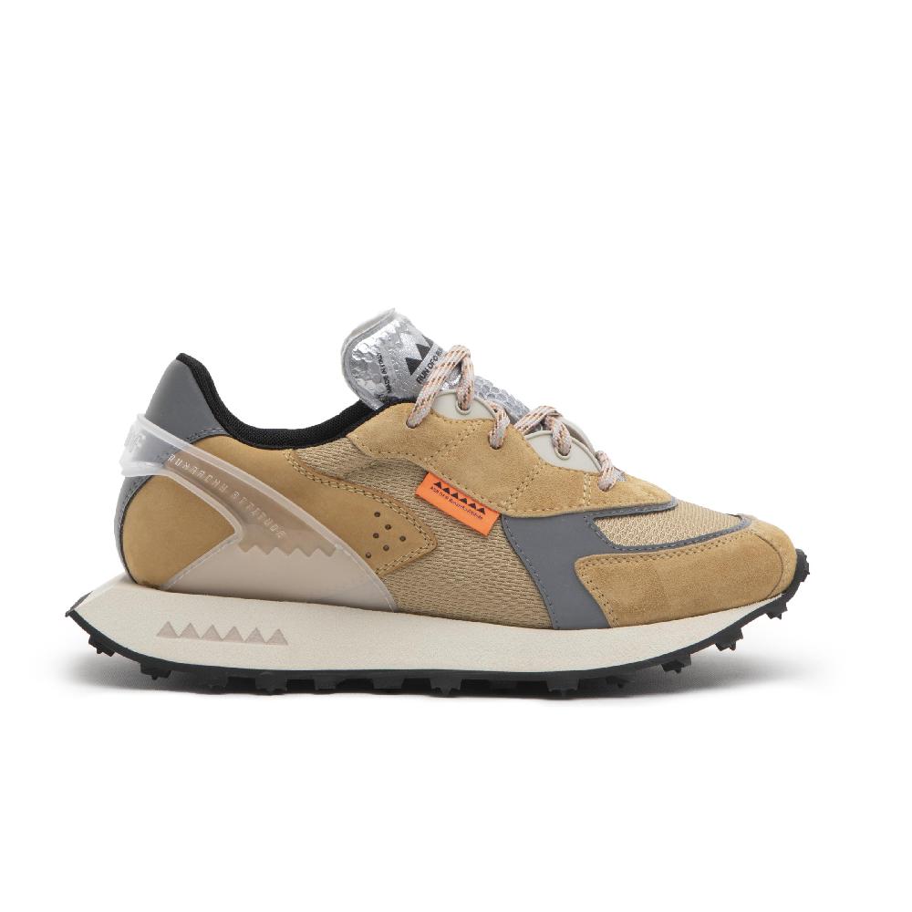RUN OF Atene sneakers in pelle scamosciata marrone chiaro nabuk e nylon Saldi