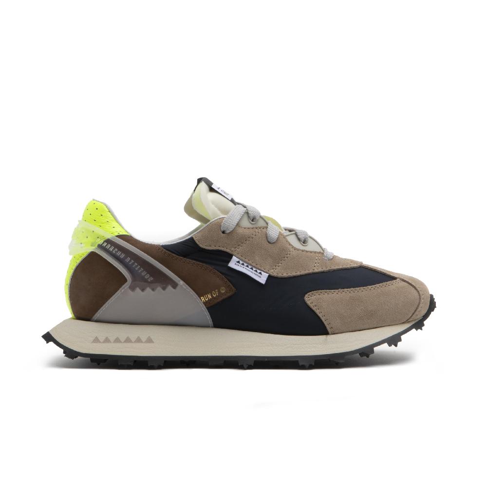 RUN OF Barrio sneakers in pelle scamosciata nylon e nabuk con talloncino in pelle gialla % Italy