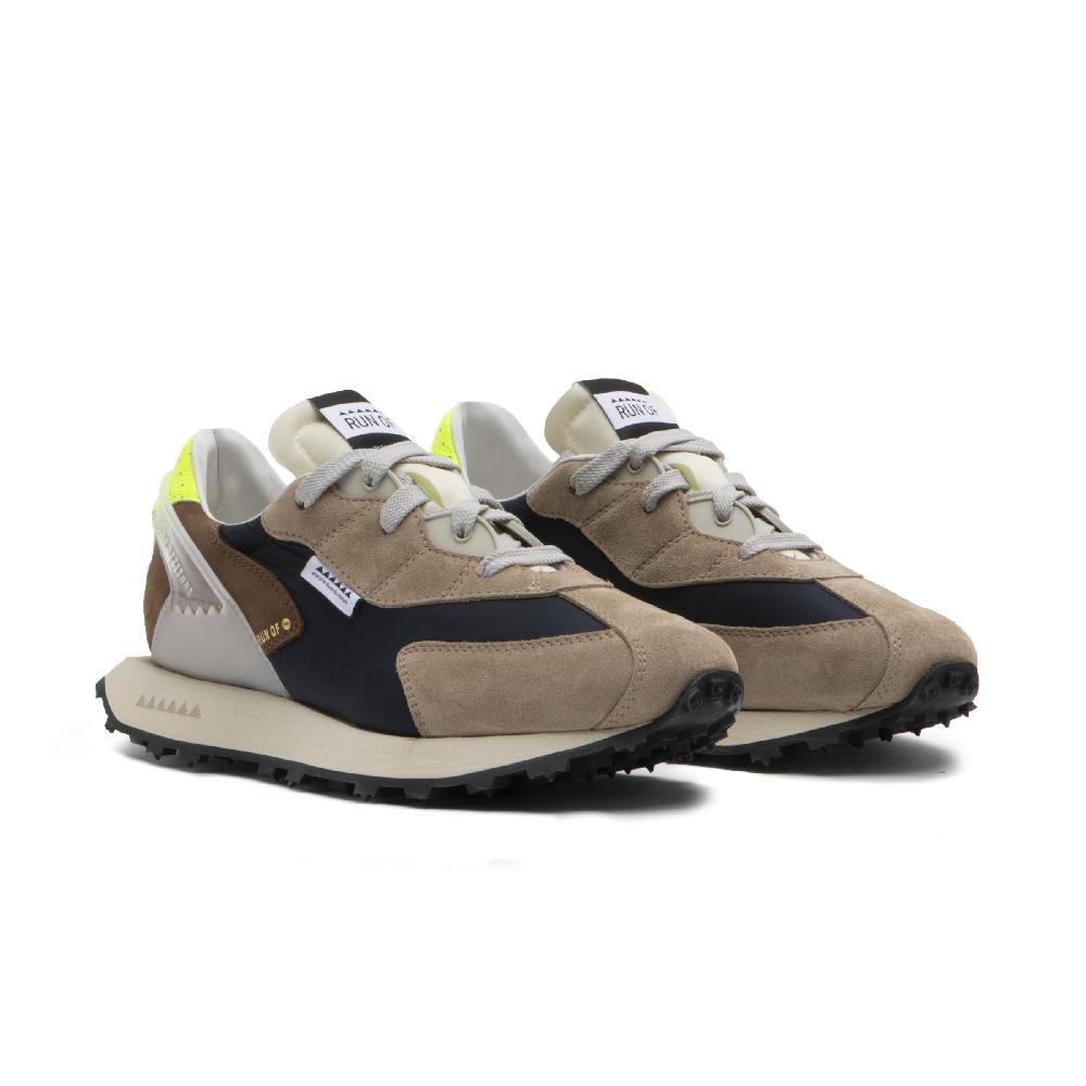 RUN OF Barrio sneakers in pelle scamosciata nylon e nabuk con talloncino in pelle gialla % Italy