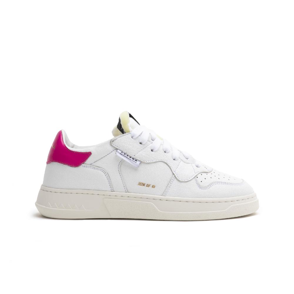 RUN OF Classic PK sneakers in pelle bianca con talloncino in pelle rosa Soddisfazione Garantita
