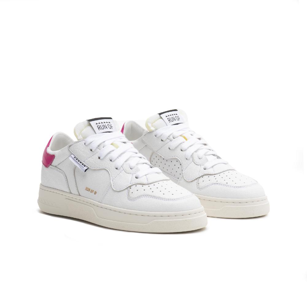 RUN OF Classic PK sneakers in pelle bianca con talloncino in pelle rosa Soddisfazione Garantita