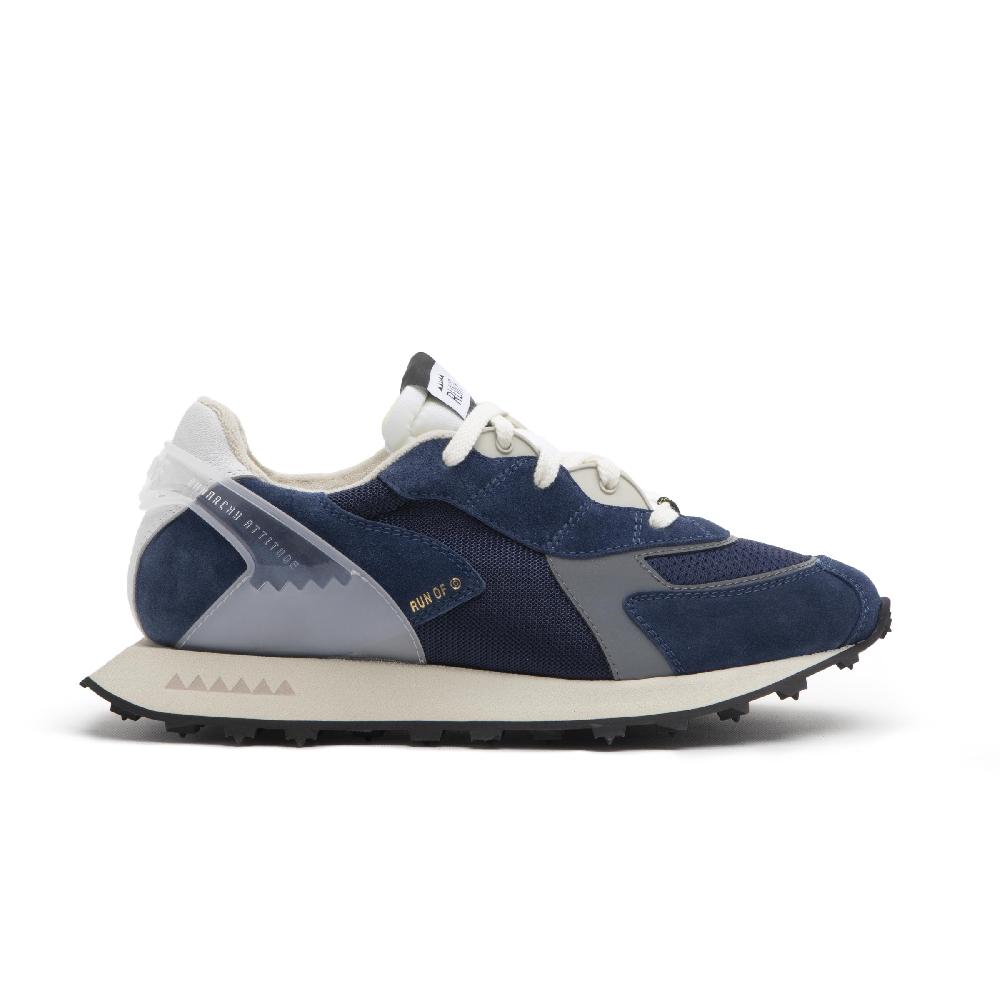 RUN OF sneakers Blau in pelle e rete con talloncino in pelle Esporta salva