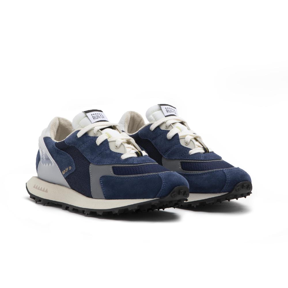 RUN OF sneakers Blau in pelle e rete con talloncino in pelle Esporta salva