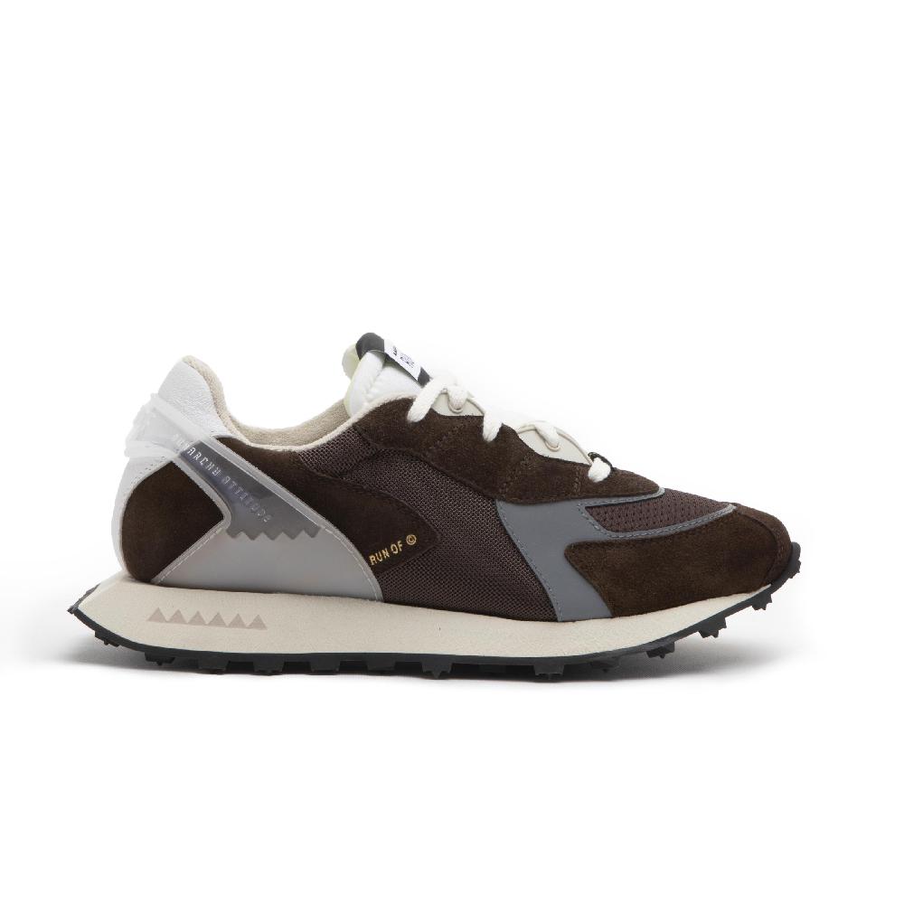 RUN OF sneakers Braun in pelle e rete con talloncino in pelle 2025