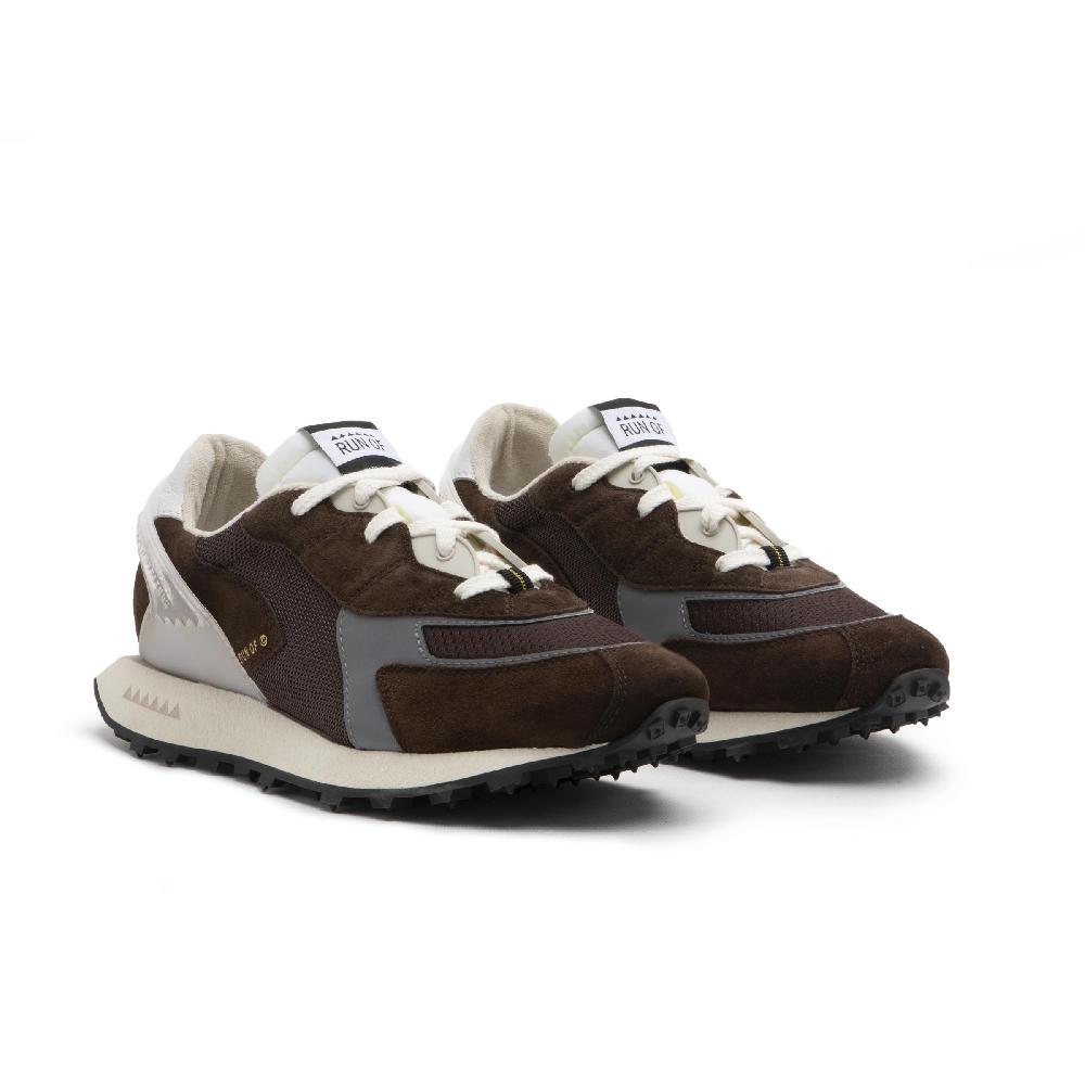 RUN OF sneakers Braun in pelle e rete con talloncino in pelle 2025