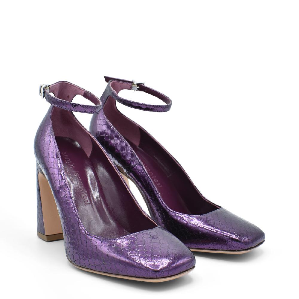 Sergio Levantesi Vergy Violet. Décolleté in pelle effetto rettile con cinturino Online
