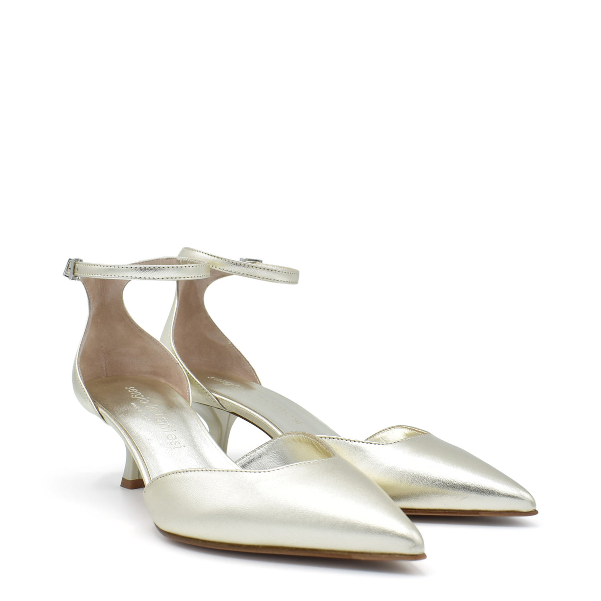 Sergio Levantesi Cate4 Platinum - Décolleté in pelle laminata con cinturino Fino al 50% di sconto