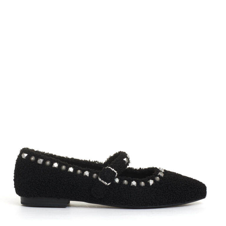 Sorelle Perego ballerina ecofur nero con cinturino e borchie