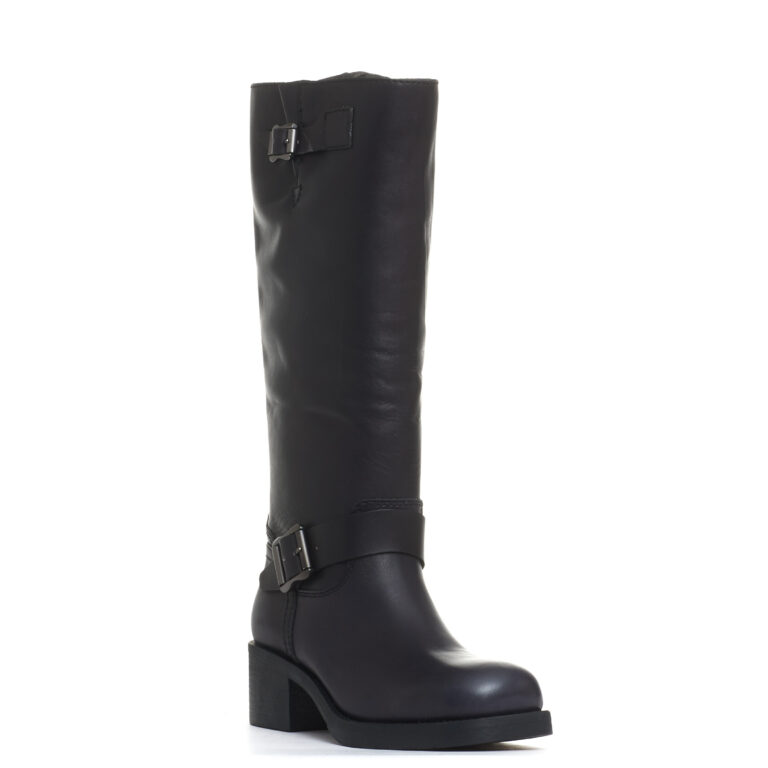 Sorelle Perego stivale biker tacco 40 mm fibbie nero Affare Del Giorno