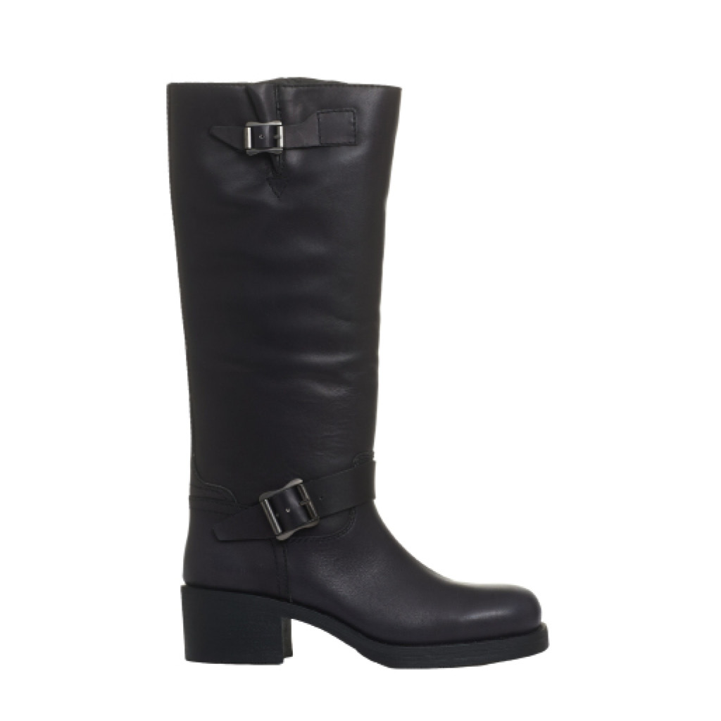 Sorelle Perego stivale biker tacco 40 mm fibbie nero Affare Del Giorno