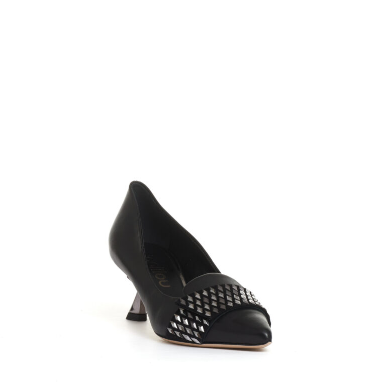 Sorelle Perego pump pelle nera con rombi tacco 55 mm Offerta