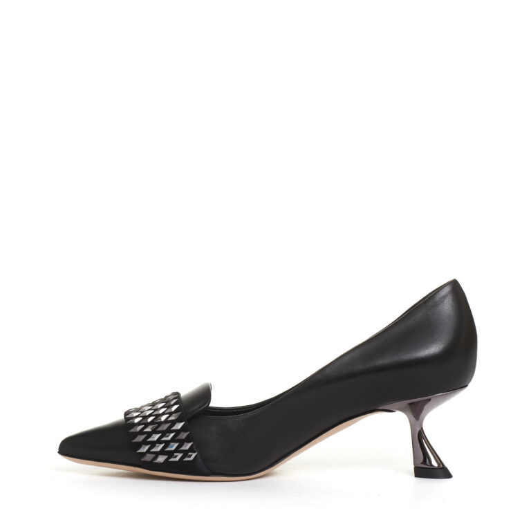 Sorelle Perego pump pelle nera con rombi tacco 55 mm Offerta