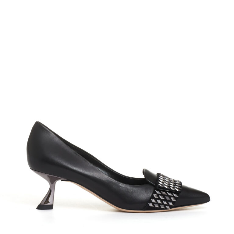 Sorelle Perego pump pelle nera con rombi tacco 55 mm Offerta