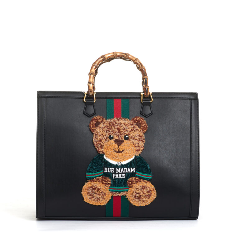 Sorelle Perego tote bag nera grande con Teddy e tracolla Outlet