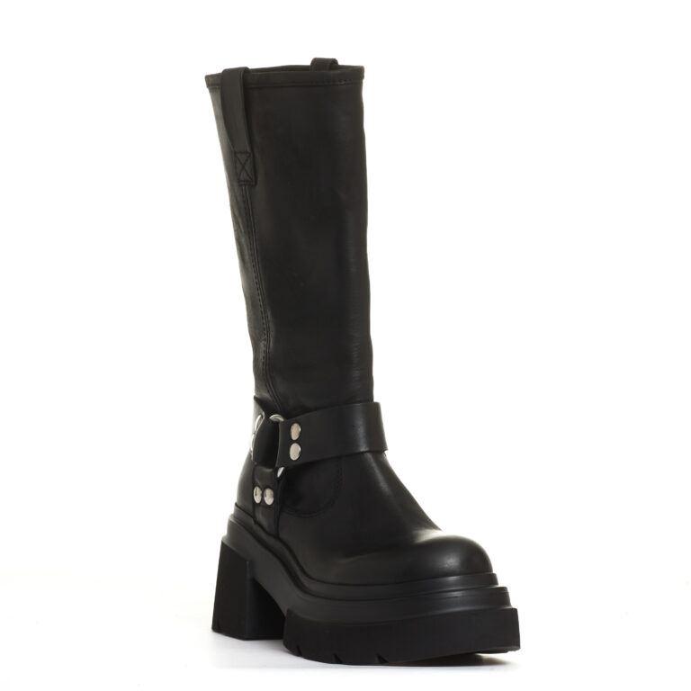 Sorelle Perego stivale biker pelle nera fondo grosso Saldi Di Fabbrica