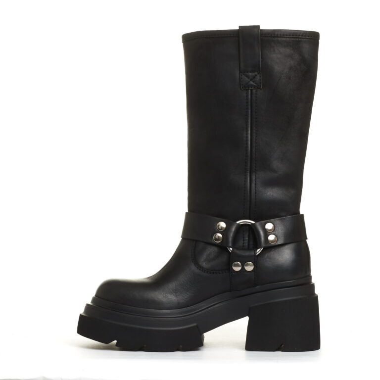 Sorelle Perego stivale biker pelle nera fondo grosso Saldi Di Fabbrica