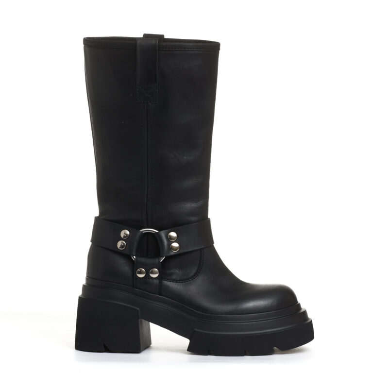 Sorelle Perego stivale biker pelle nera fondo grosso Saldi Di Fabbrica