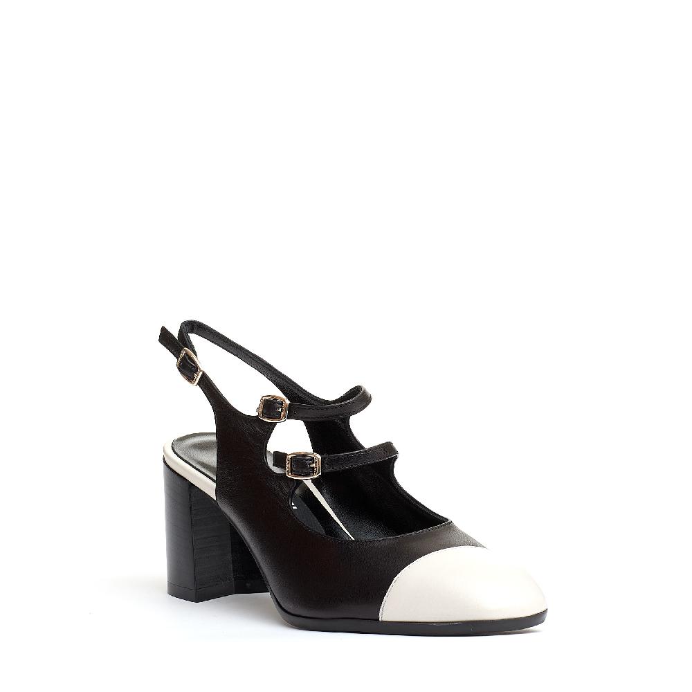 Sorelle Perego slingback cinturini nero e panna tacco 80 mm Outlet
