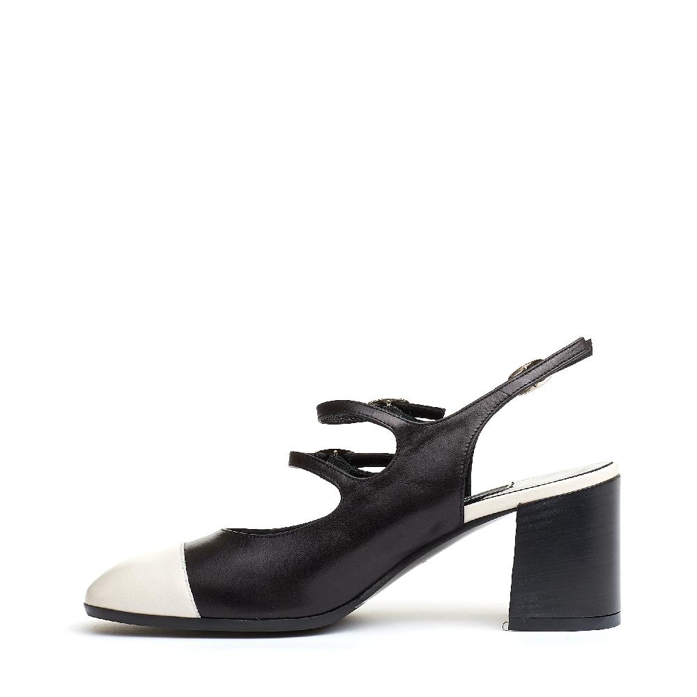 Sorelle Perego slingback cinturini nero e panna tacco 80 mm Outlet