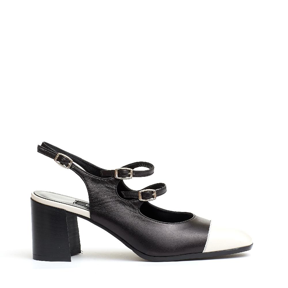 Sorelle Perego slingback cinturini nero e panna tacco 80 mm Outlet