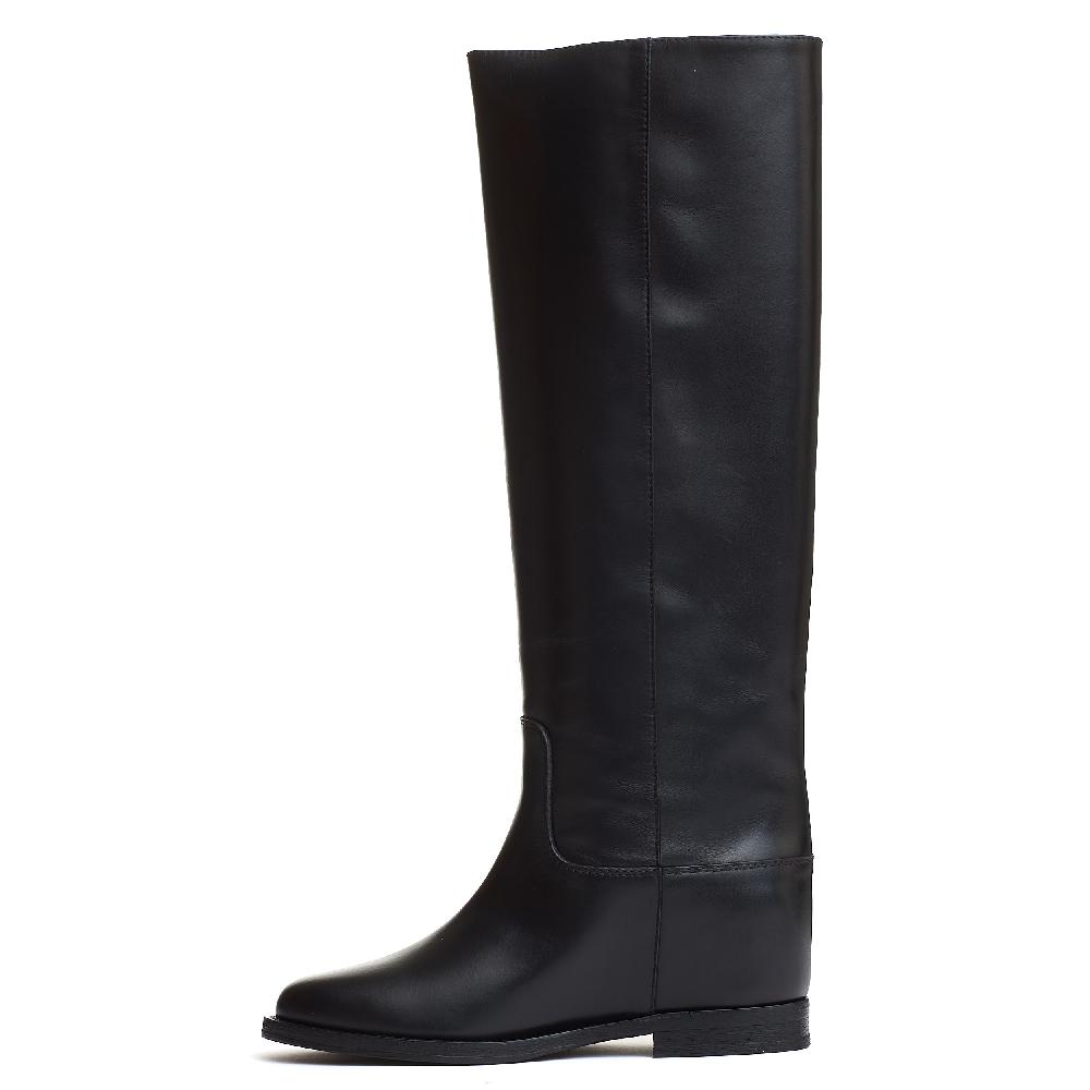 Sorelle Perego stivale pelle nera rialzo V oro e camoscio Offerte
