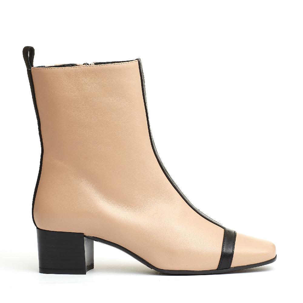 Sorelle Perego stivaletto pelle beige e nero tacco 40 mm