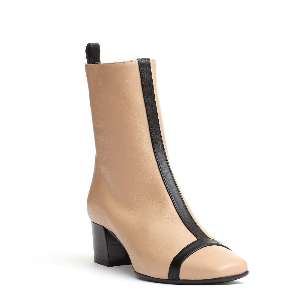 Sorelle Perego stivaletto pelle beige e nero tacco 40 mm Economico
