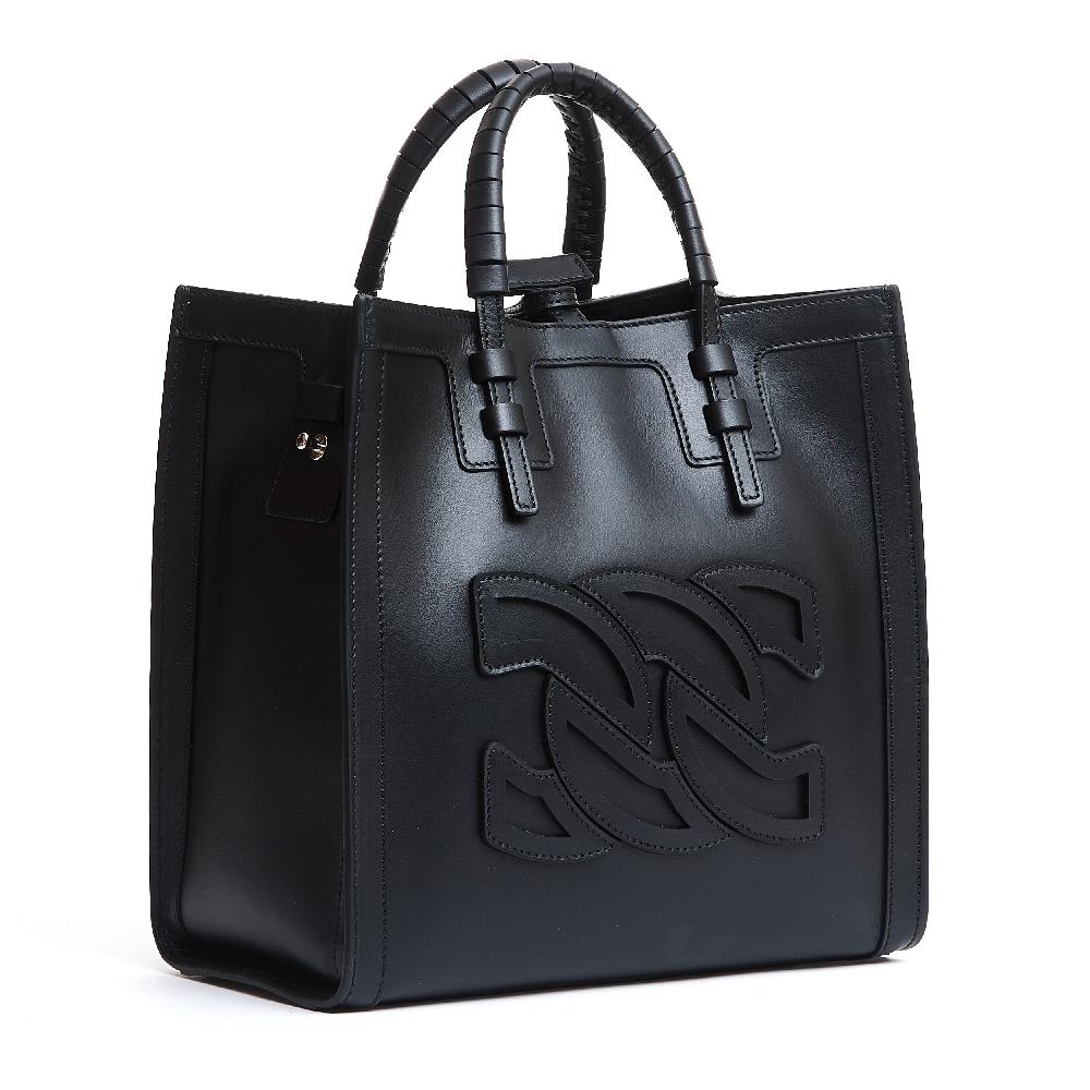 Sorelle Perego shopping piccola logo in pelle nera Outlet