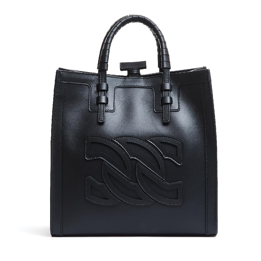 Sorelle Perego shopping piccola logo in pelle nera Outlet