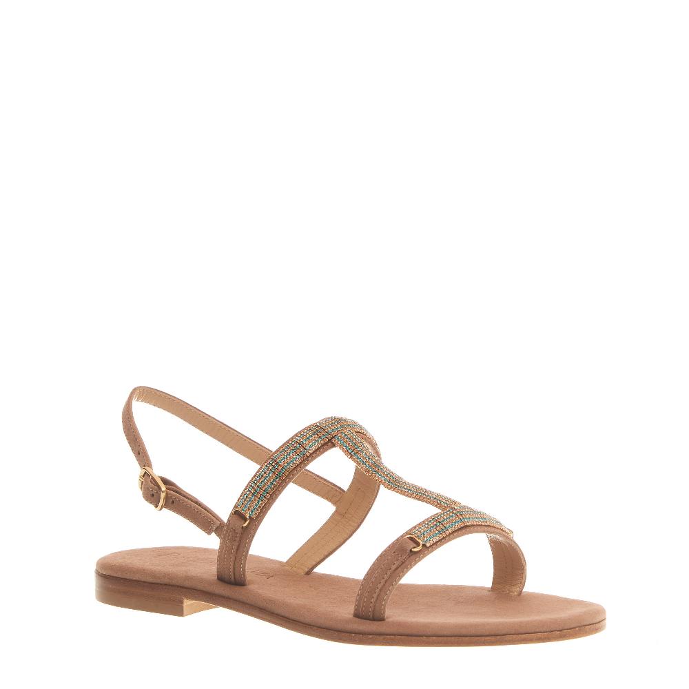 Sorelle Perego sandalo in camoscio beige con cristalli blu e rame Saldi Di Fabbrica